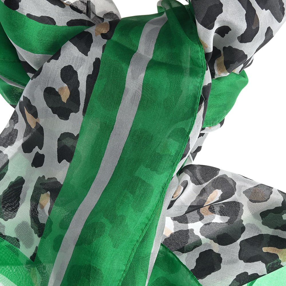 Esarfa matase verde cu imprimeu animal print 50 x 180 cm - 2 | YEO