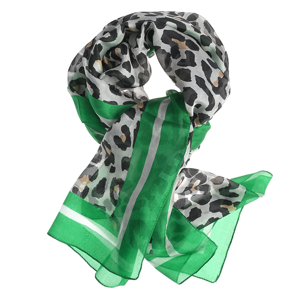 Esarfa matase verde cu imprimeu animal print 50 x 180 cm - 4 | YEO