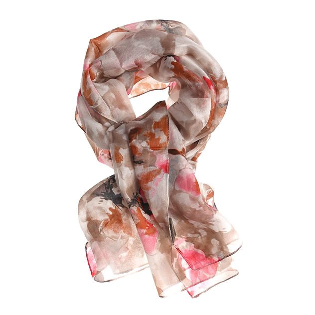 Esarfa matase imprimeu flori rosii 50 x 180 cm