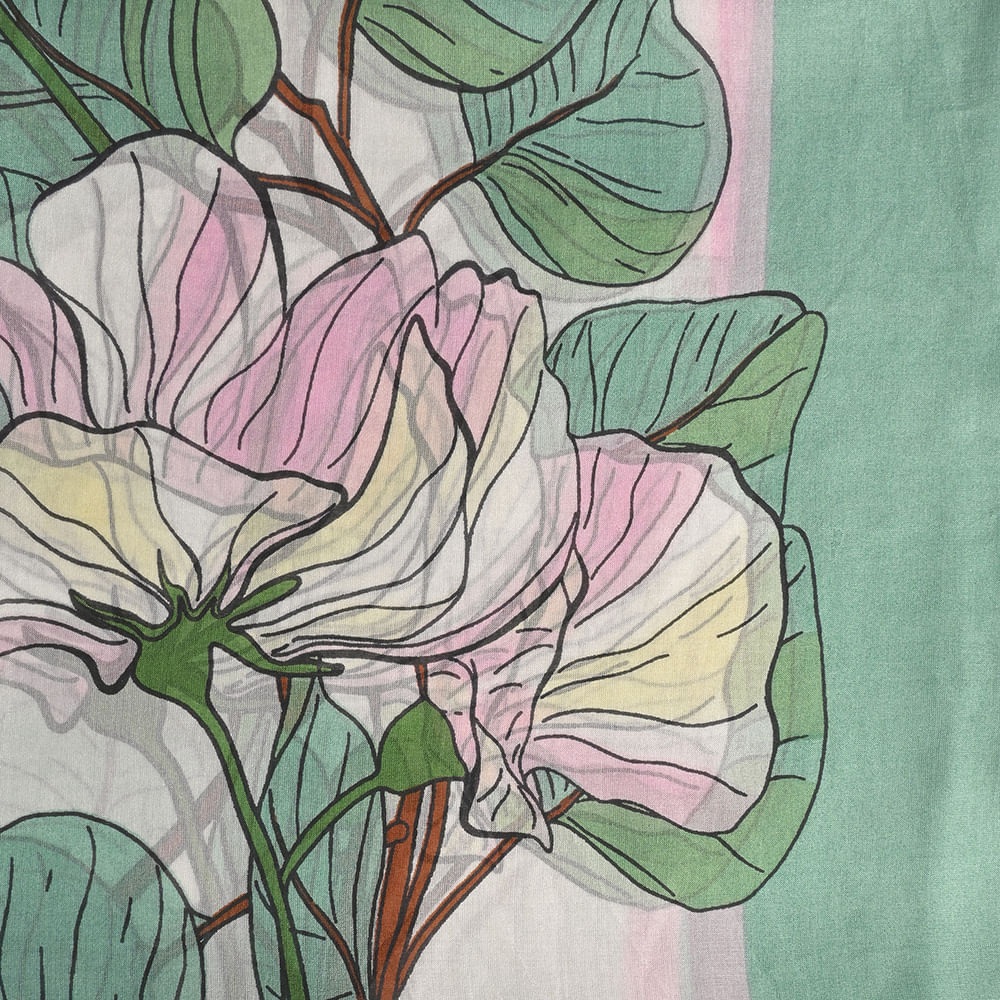 Esarfa matase verde imprimeu floral 100 x 100 cm - 2 | YEO