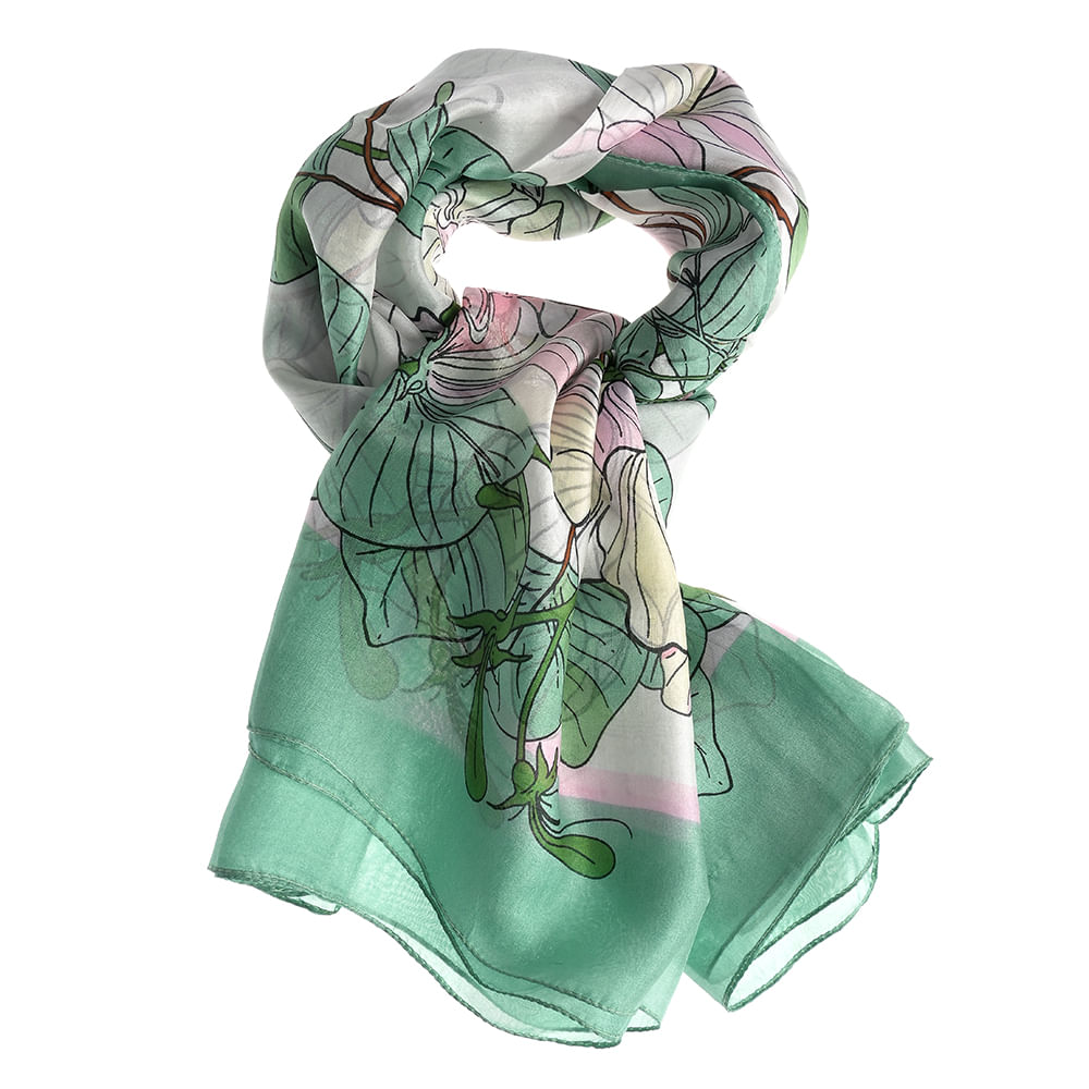 Esarfa matase verde imprimeu floral 100 x 100 cm - 3 | YEO