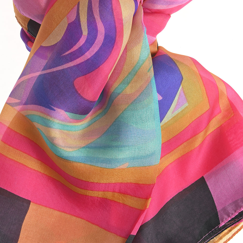 Esarfa matase multicolora cu imprimeu abstract 100 x 100 cm - 1 | YEO