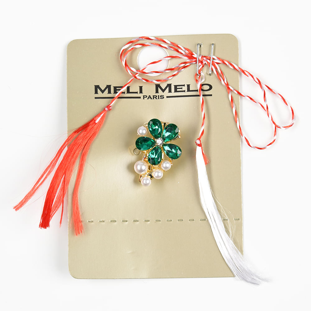 Brosa martisor floare verde cu perle - 1 | YEO