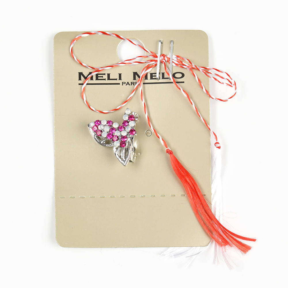 Brosa martisor fluture cu pietre albe si roz - 1 | YEO