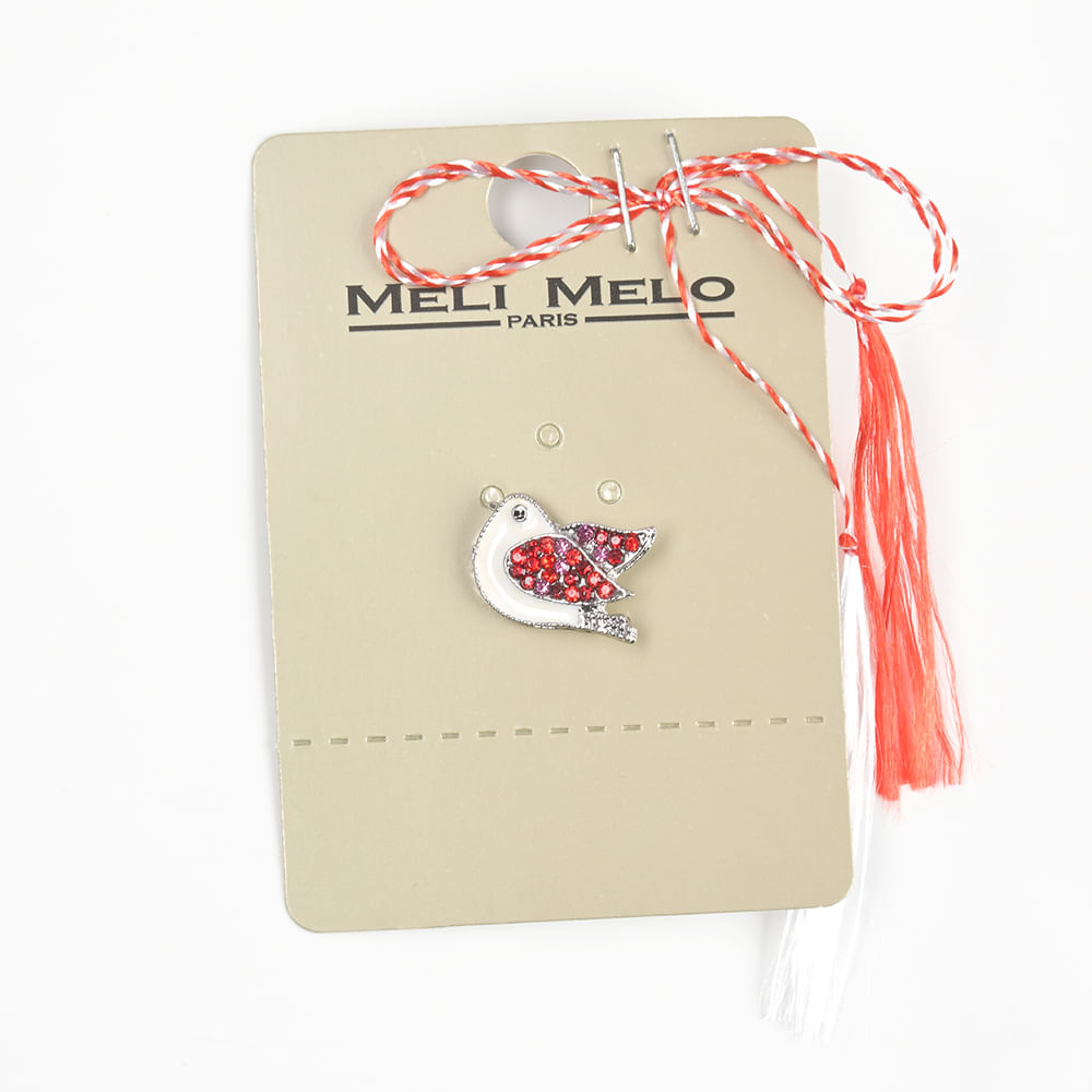 Brosa martisor pasare alba cu aripi rosii - 1 | YEO