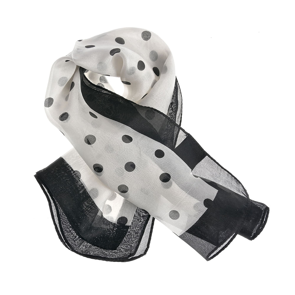 Esarfa alba matase cu buline negre 50 x 50 cm