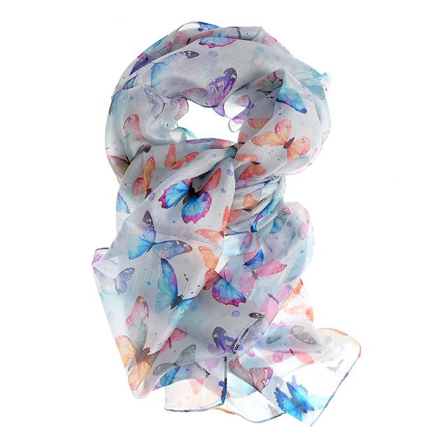 Esarfa matase cu imprimeu fluturi multicolori 50 x 180 cm
