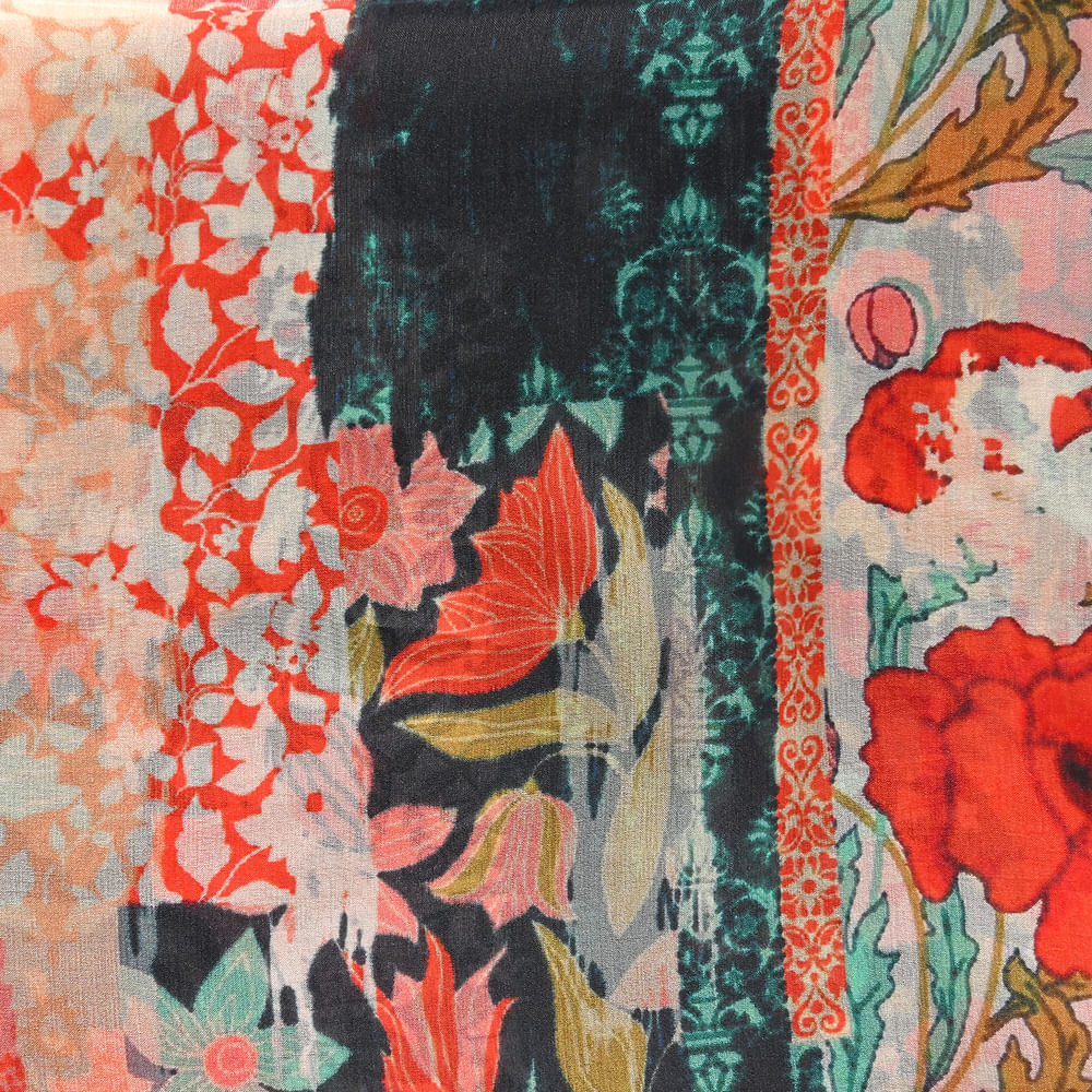 Esarfa matase multicolora cu imprimeu floral 50 x 180 cm - 2 | YEO
