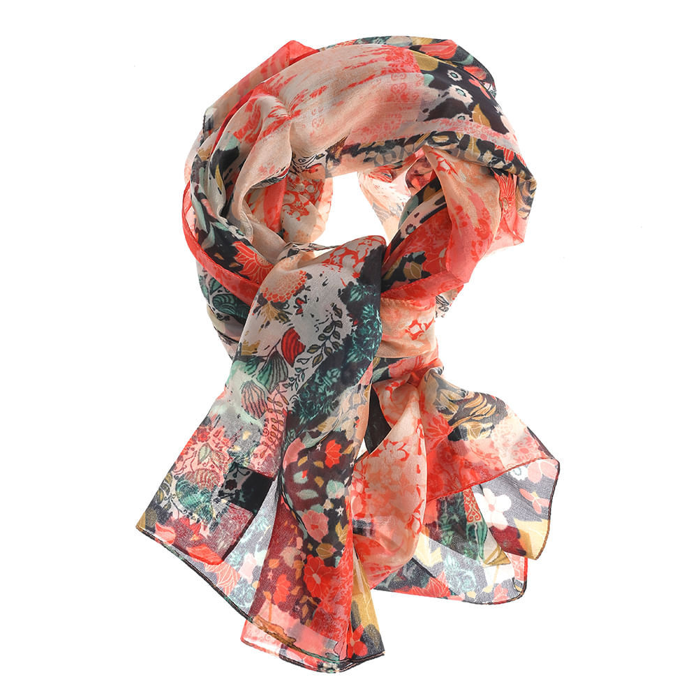 Esarfa matase multicolora cu imprimeu floral 50 x 180 cm - 3 | YEO