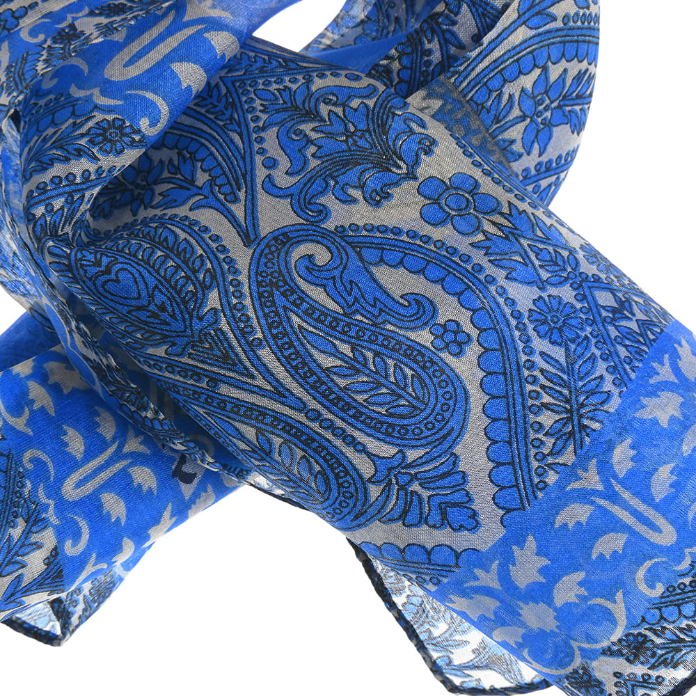 Esarfa albastra matase cu imprimeu flori 50 x 50 cm - 1 | YEO