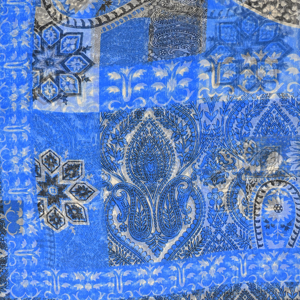 Esarfa albastra matase cu imprimeu flori 50 x 50 cm - 2 | YEO