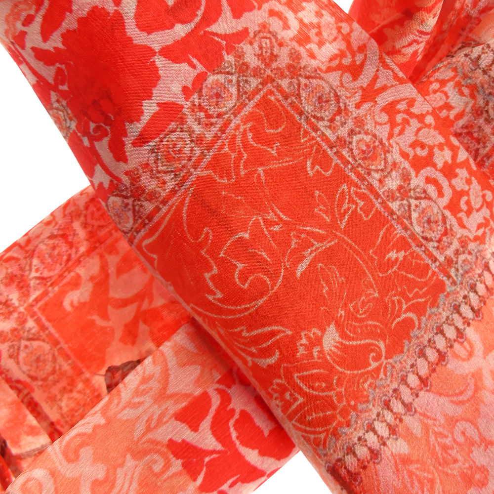 Esarfa matase rosie cu imprimeu flori albe 50 x 50 cm - 1 | YEO