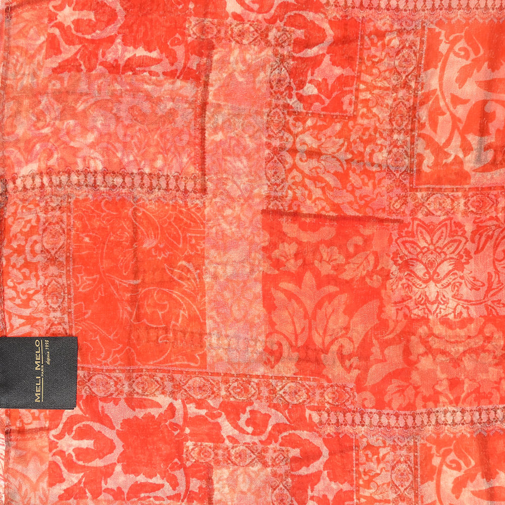Esarfa matase rosie cu imprimeu flori albe 50 x 50 cm - 2 | YEO