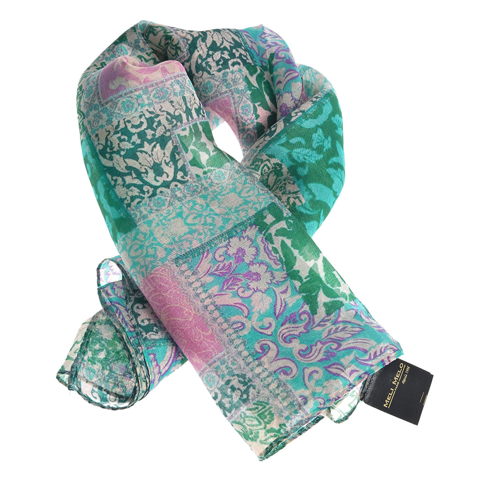 Esarfa matase verde cu imprimeu floral 50 x 50 cm