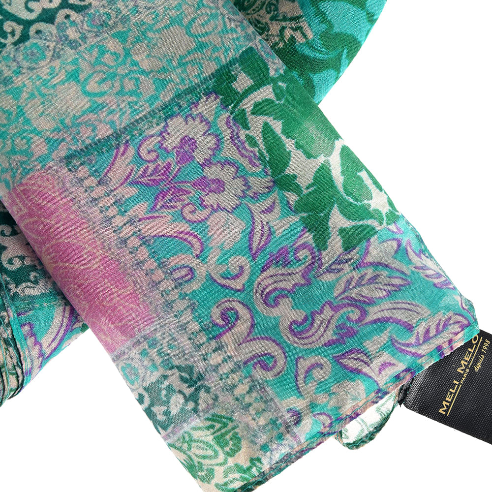 Esarfa matase verde cu imprimeu floral 50 x 50 cm - 1 | YEO