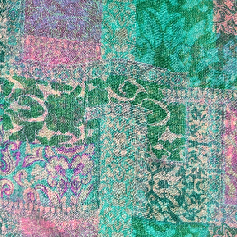 Esarfa matase verde cu imprimeu floral 50 x 50 cm - 2 | YEO