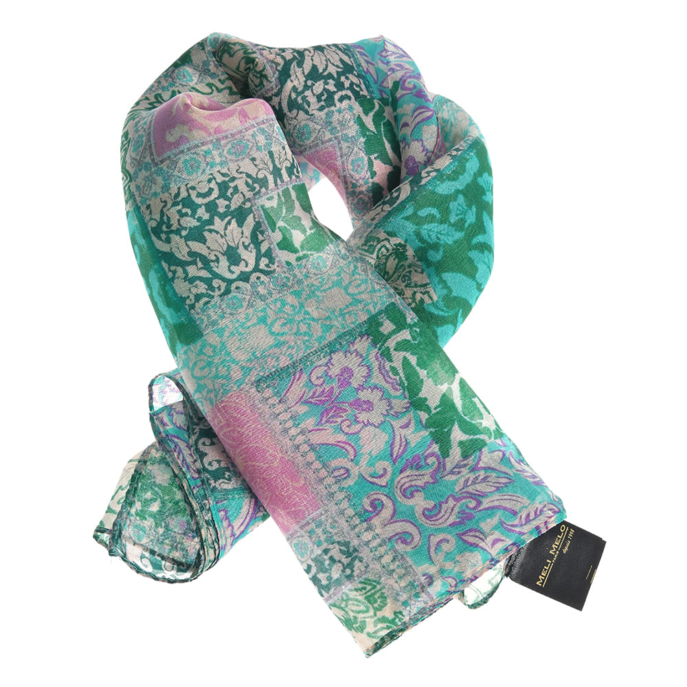 Esarfa matase verde cu imprimeu floral 50 x 50 cm - 3 | YEO