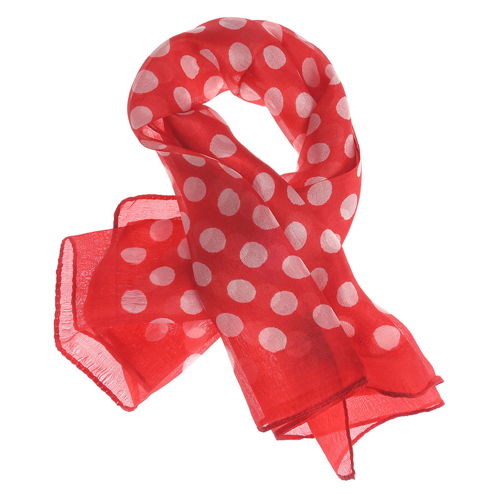 Esarfa matase rosie cu buline albe 50 x 50 cm - 3 | YEO