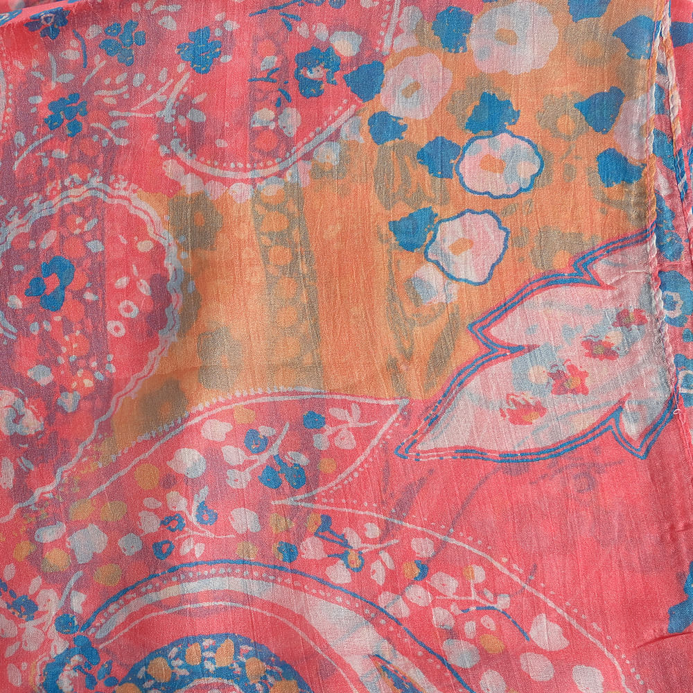 Esarfa matase multicolora cu flori albastre 50 x 180 cm - 2 | YEO