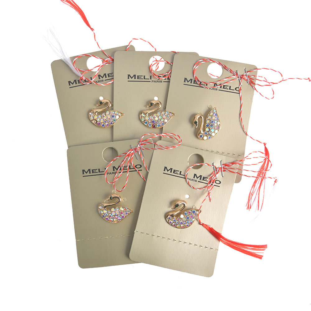 Set 5 brose martisor cu lebede aurii - 1 | YEO