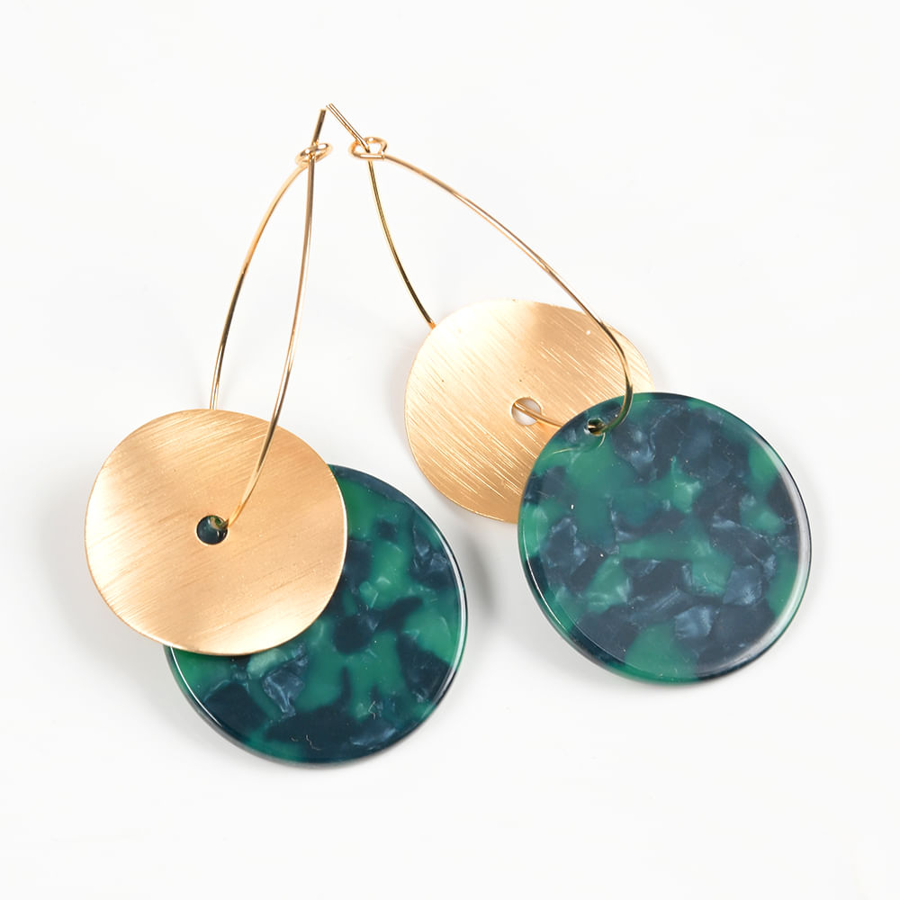 Cercei aurii cu disc verde - 1 | YEO