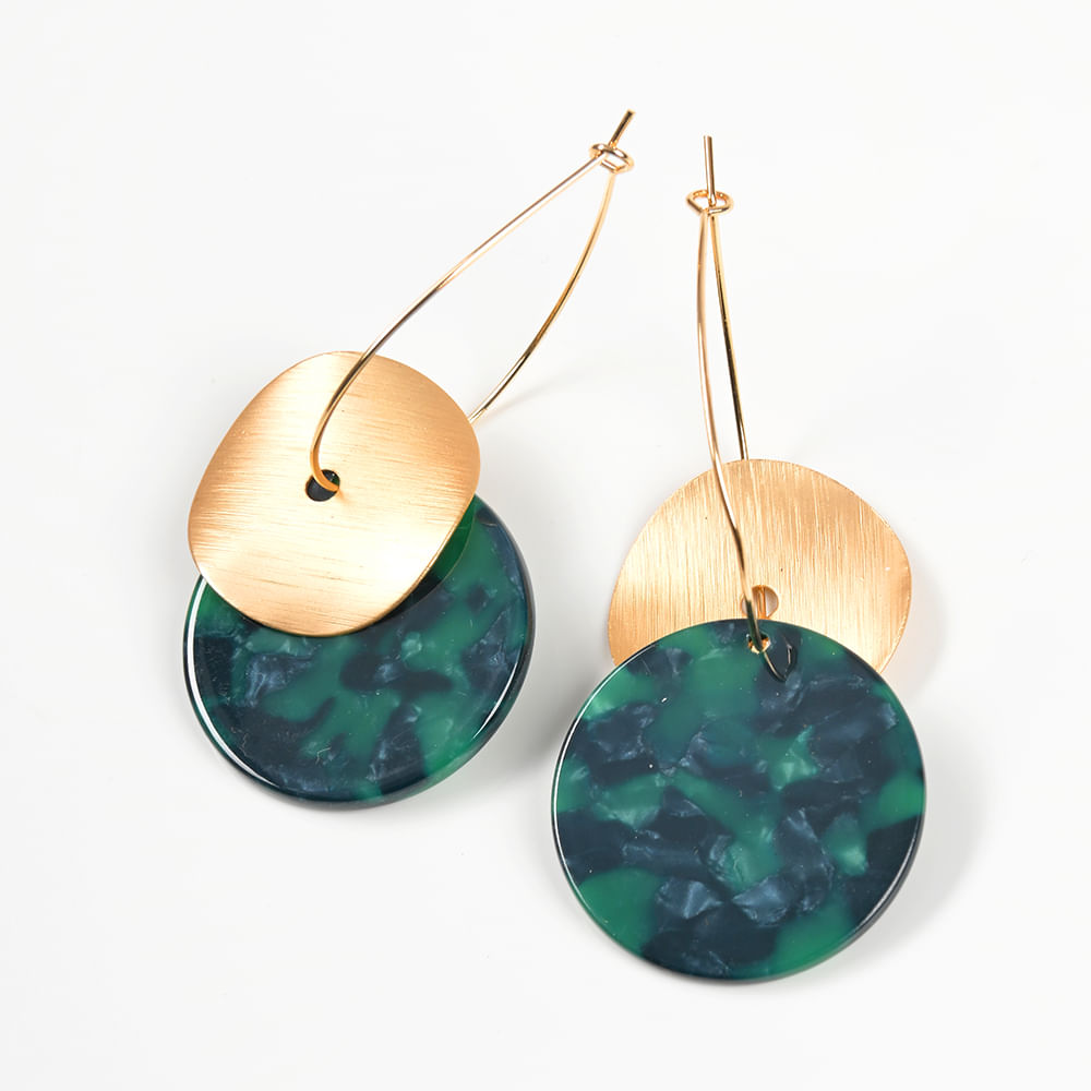 Cercei aurii cu disc verde - 2 | YEO