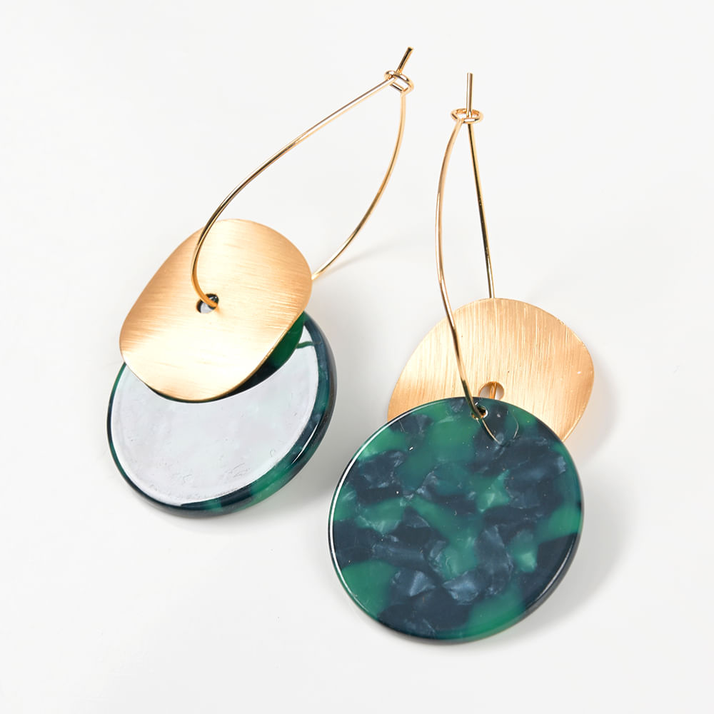 Cercei aurii cu disc verde - 3 | YEO