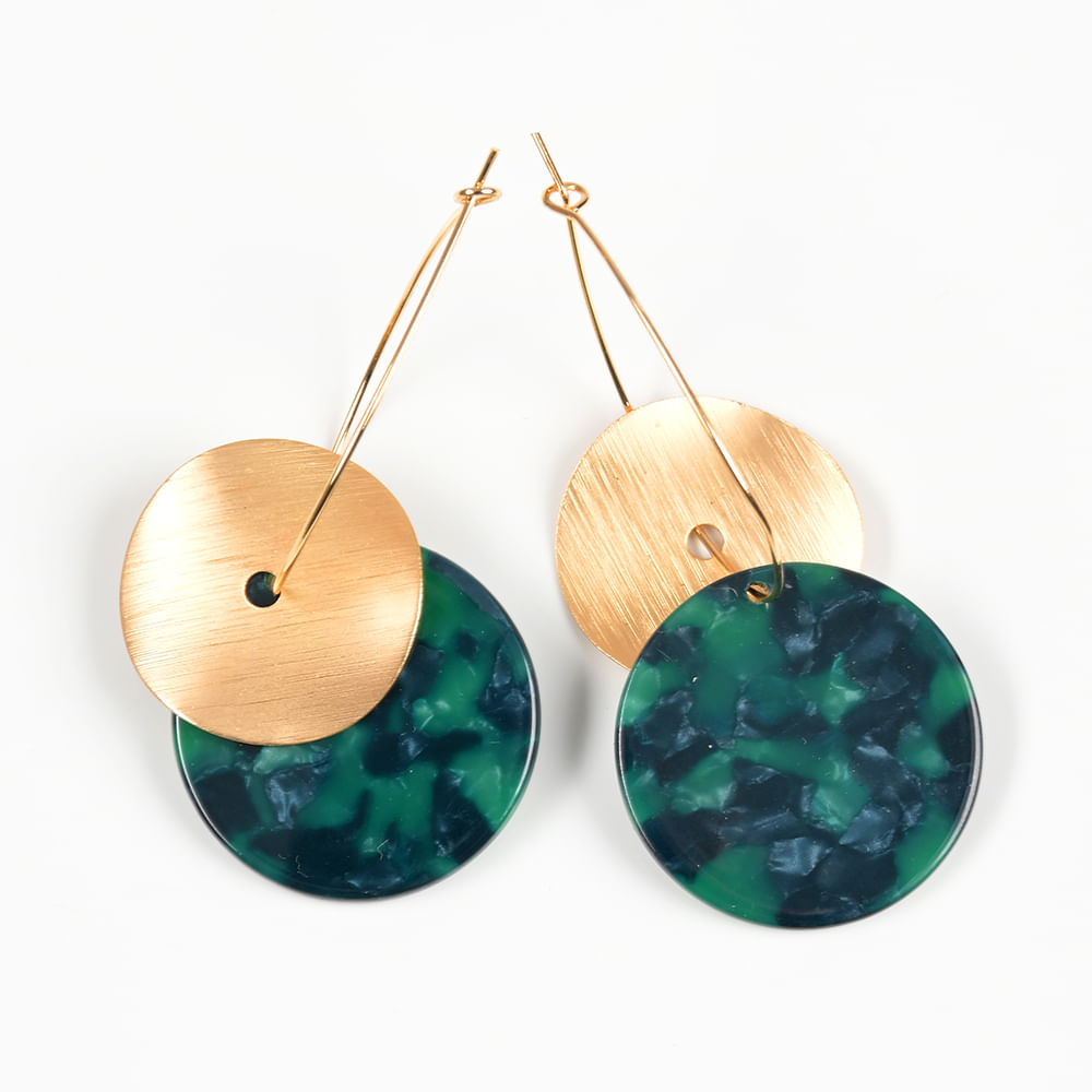 Cercei aurii cu disc verde - 4 | YEO
