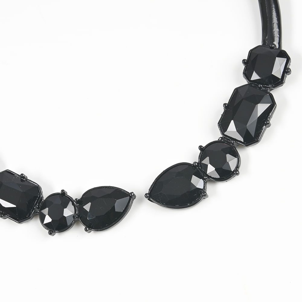 Colier metalic negru cu pietre - 1 | YEO