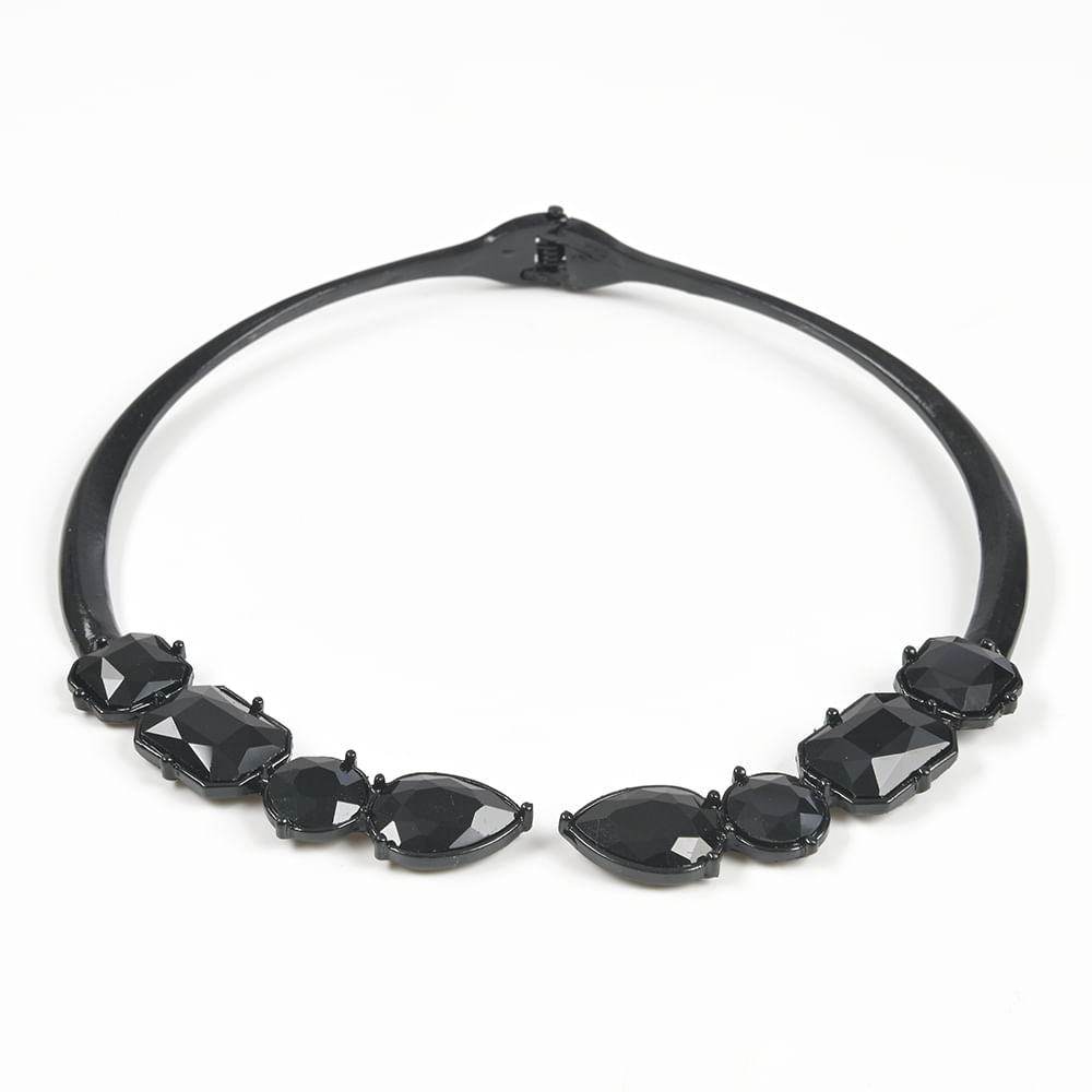 Colier metalic negru cu pietre - 3 | YEO