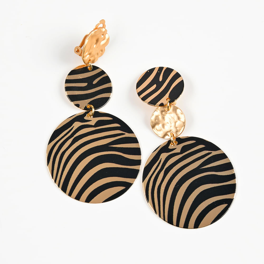 Cercei placute aurii cu model zebra - 1 | YEO