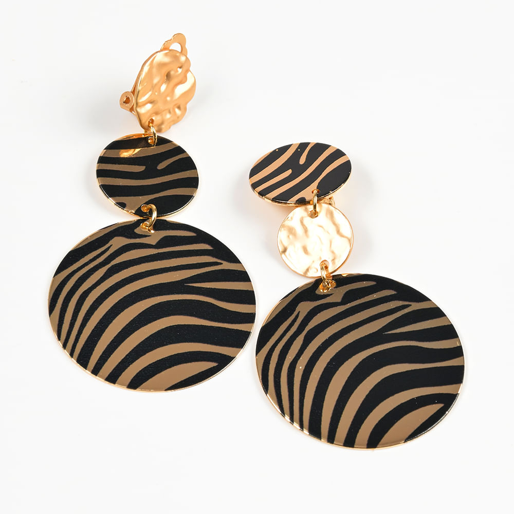 Cercei placute aurii cu model zebra - 2 | YEO