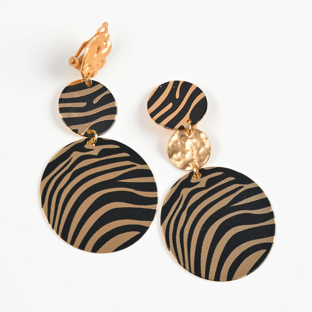 Cercei placute aurii cu model zebra - 3 | YEO