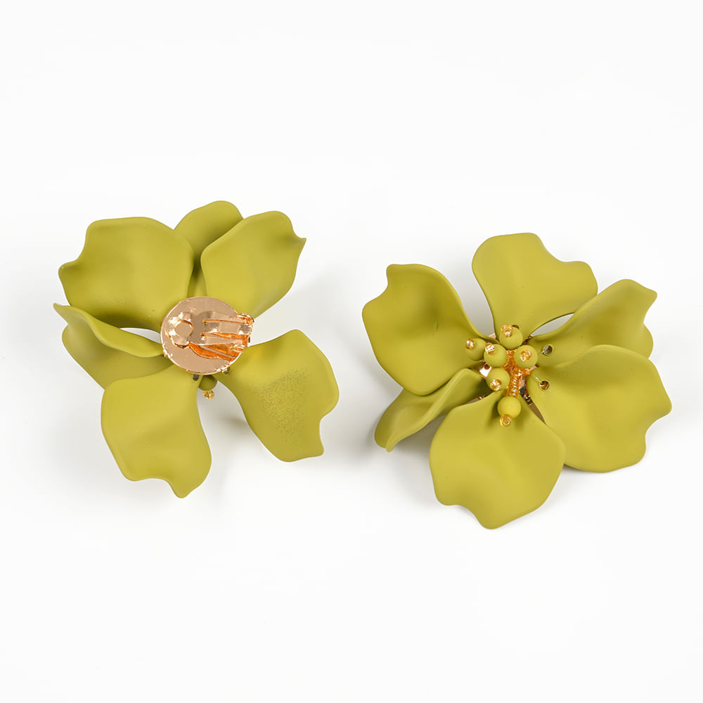 Cercei cu clips floare kaki - 2 | YEO