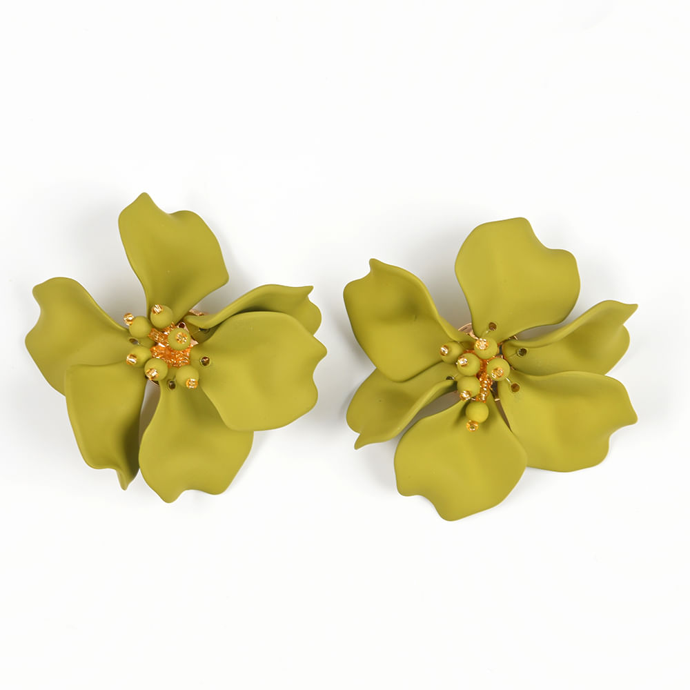 Cercei cu clips floare kaki - 3 | YEO