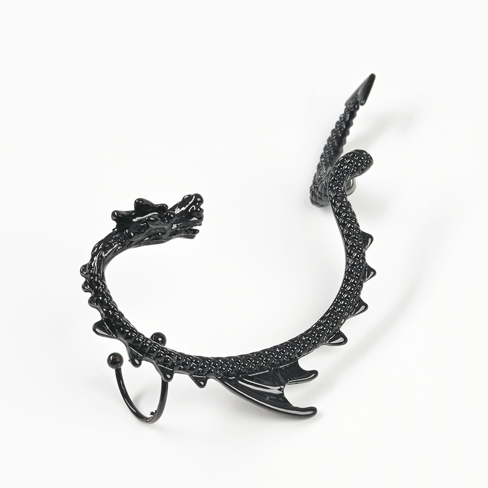 Cercel tip Ear Cuff negru model dragon - 1 | YEO