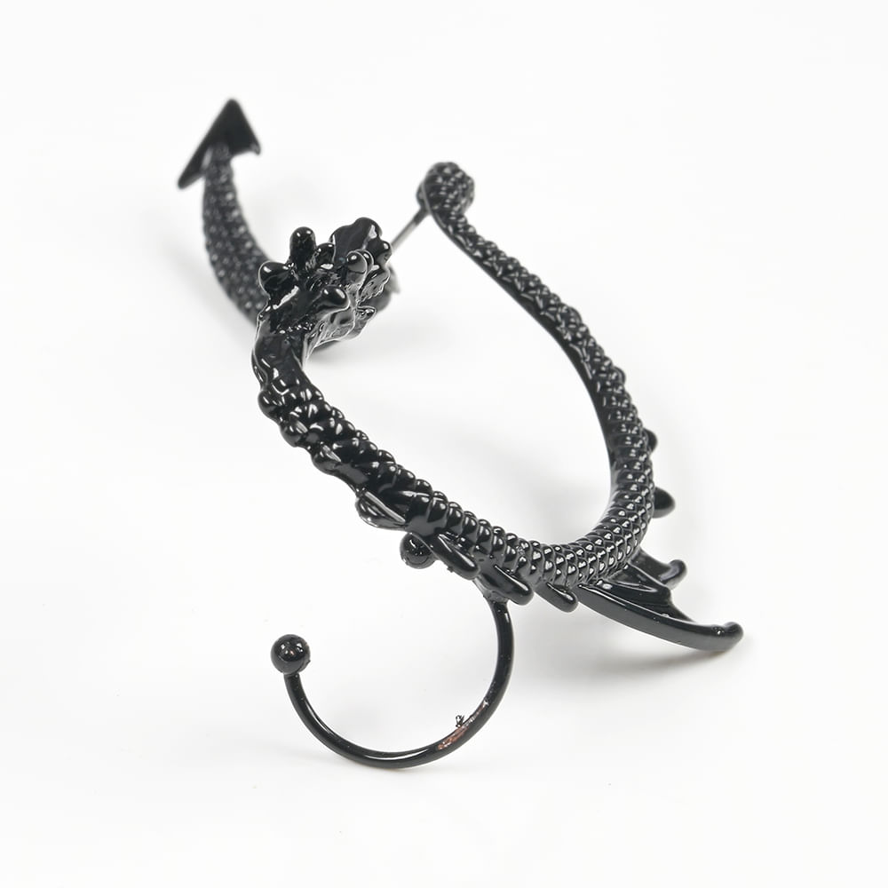 Cercel tip Ear Cuff negru model dragon - 2 | YEO