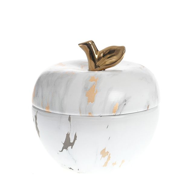 Decoratiune mar cu capac finisaj marmorat si auriu 15 cm