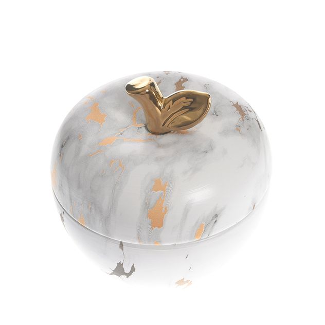 Decoratiune mar cu capac finisaj marmorat si auriu 15 cm