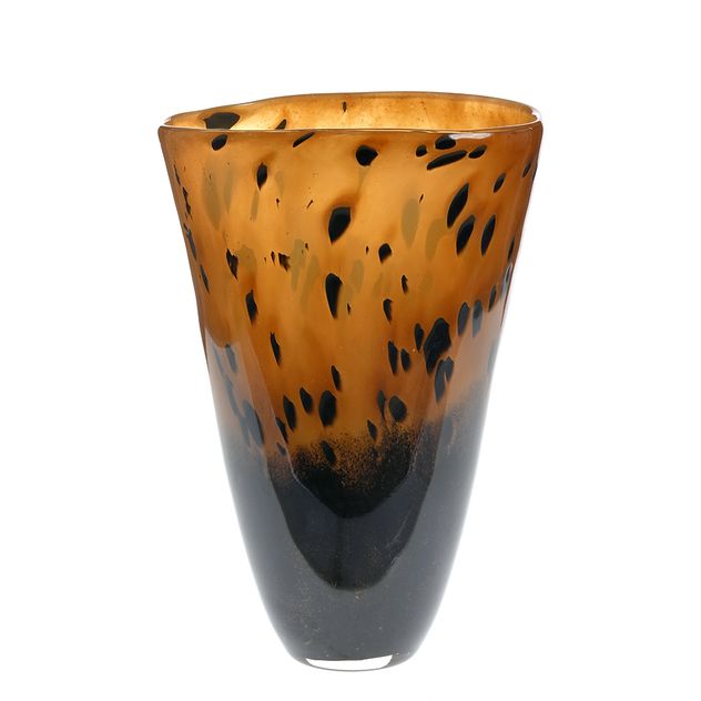 Vaza decorativa din sticla cu efect marmorat brun si negru 29.5 cm