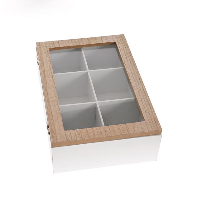 Cutie din lemn pentru ceai 6 compartimente si capac transparent 24 cm