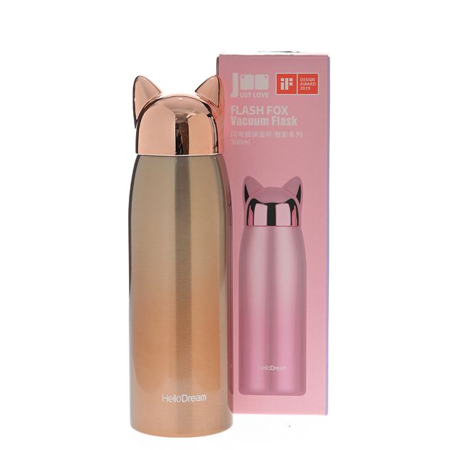 Termos roz auriu 300ml cu capac urechi de vulpe, Hello Dream