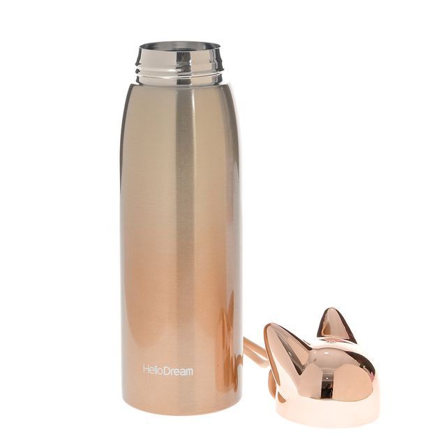 Termos roz auriu 300ml cu capac urechi de vulpe, Hello Dream