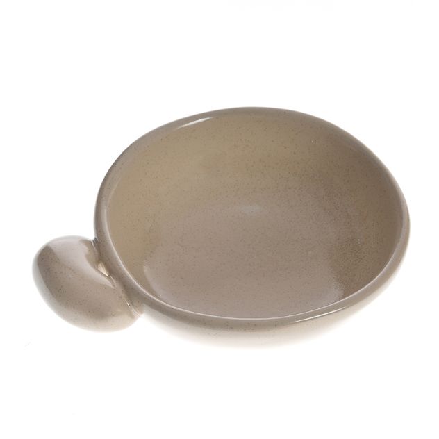 Bol decorativ ceramic bej cu maner rotund 17.5 cm