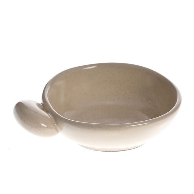 Bol decorativ ceramic bej cu maner rotund 17.5 cm