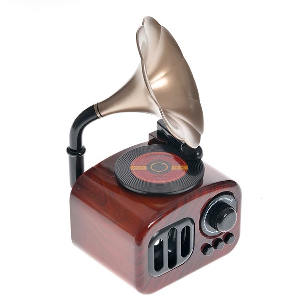 Cutie muzicala design gramofon vintage, finisaj lemn 17 cm