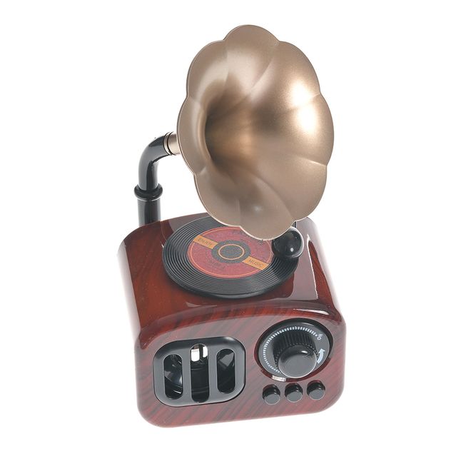 Cutie muzicala design gramofon vintage, finisaj lemn 17 cm