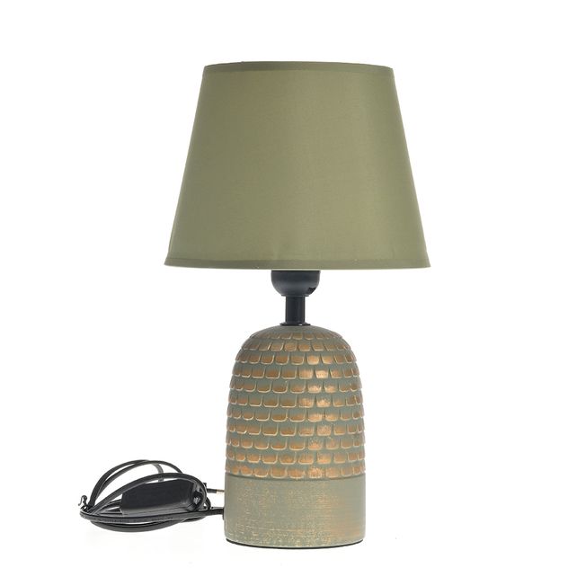 Lampa cu abajur textil si baza verde cu model reliefat