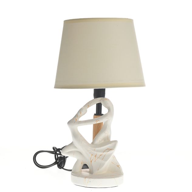 Lampa de masa cu suport artistic si abajur crem