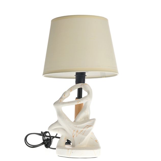 Lampa de masa cu suport artistic si abajur crem